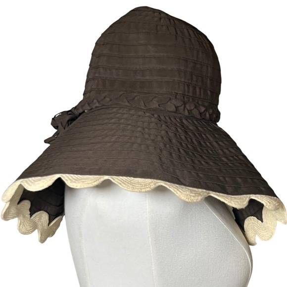Mud Pie Wide Brim Straw Sun Hat Scalloped Edge Brown Beach Resort One Size main image 9